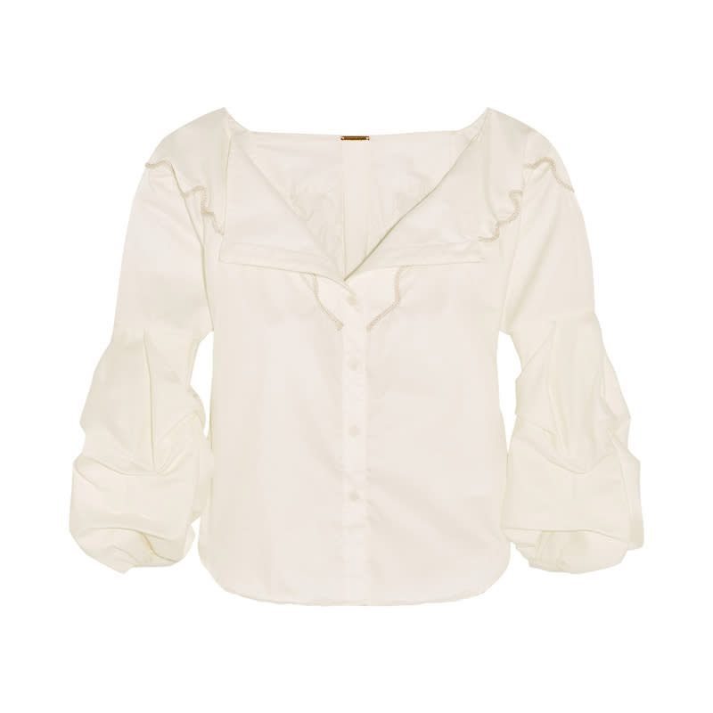 <a rel="nofollow noopener" href="http://rstyle.me/n/b3he9ajduw" target="_blank" data-ylk="slk:Anna Beth Embroidered Cotton Twill Shirt, Johanna Ortiz, $695;elm:context_link;itc:0;sec:content-canvas" class="link ">Anna Beth Embroidered Cotton Twill Shirt, Johanna Ortiz, $695</a>