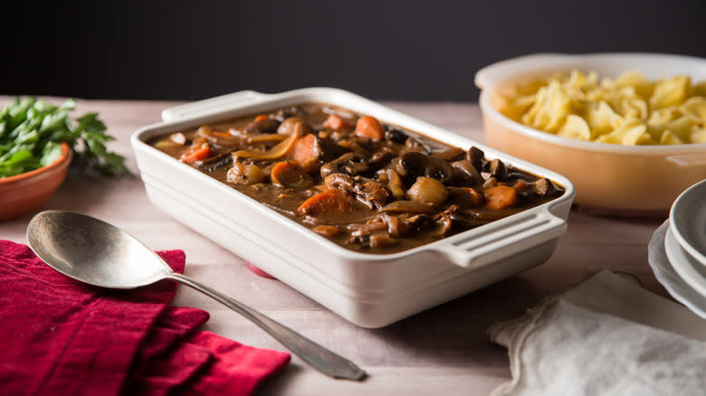 mushroom Bourguignon served on table 