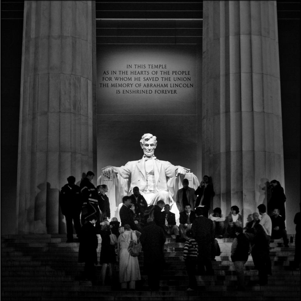 The Lincoln Memorial on the night of Nov. 4, 2008, in Washington, D.C.