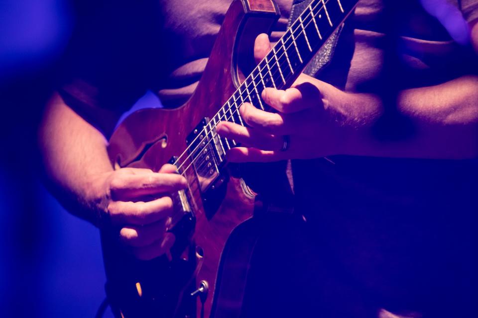 Brian Moss n of Spafford plays guitar at M3F Fest in Margaret T. Hance Park on March 5, 2022 in Phoenix, AZ.  Mandatory Credit: Megan Mendoza-Arizona Republic