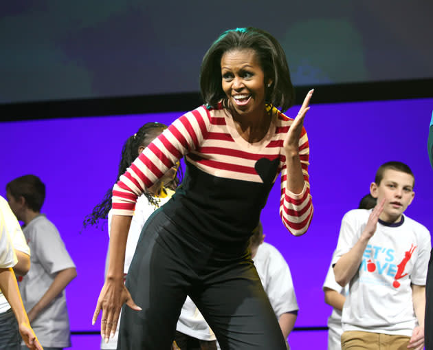 First Lady Michelle Obama kicks off her three day national tour in Des Moines, Iowa, Feburary 9, 2012 to highlight Iowa's Healthiest State Initiative. More than 10,000 children grades 6-9 from Iowa Schools joined The First Lady during the "Let's Move" interactive celebration at Wells Fargo Arena in Des Moines, Iowa. AFP PHOTO / CONRAD SCHMIDT