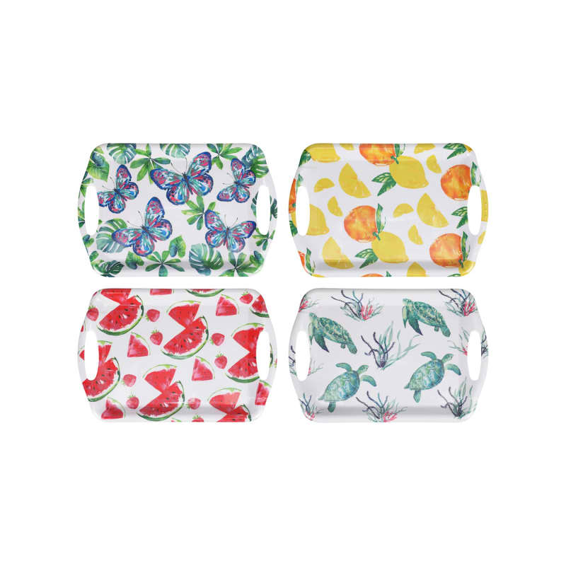 Assorted Summer-Print Trays with Handles