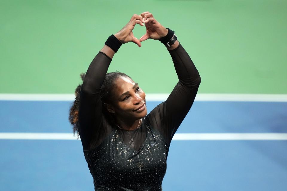Serena Williams gestures to the crowd at the 2022 U.S. Open.
