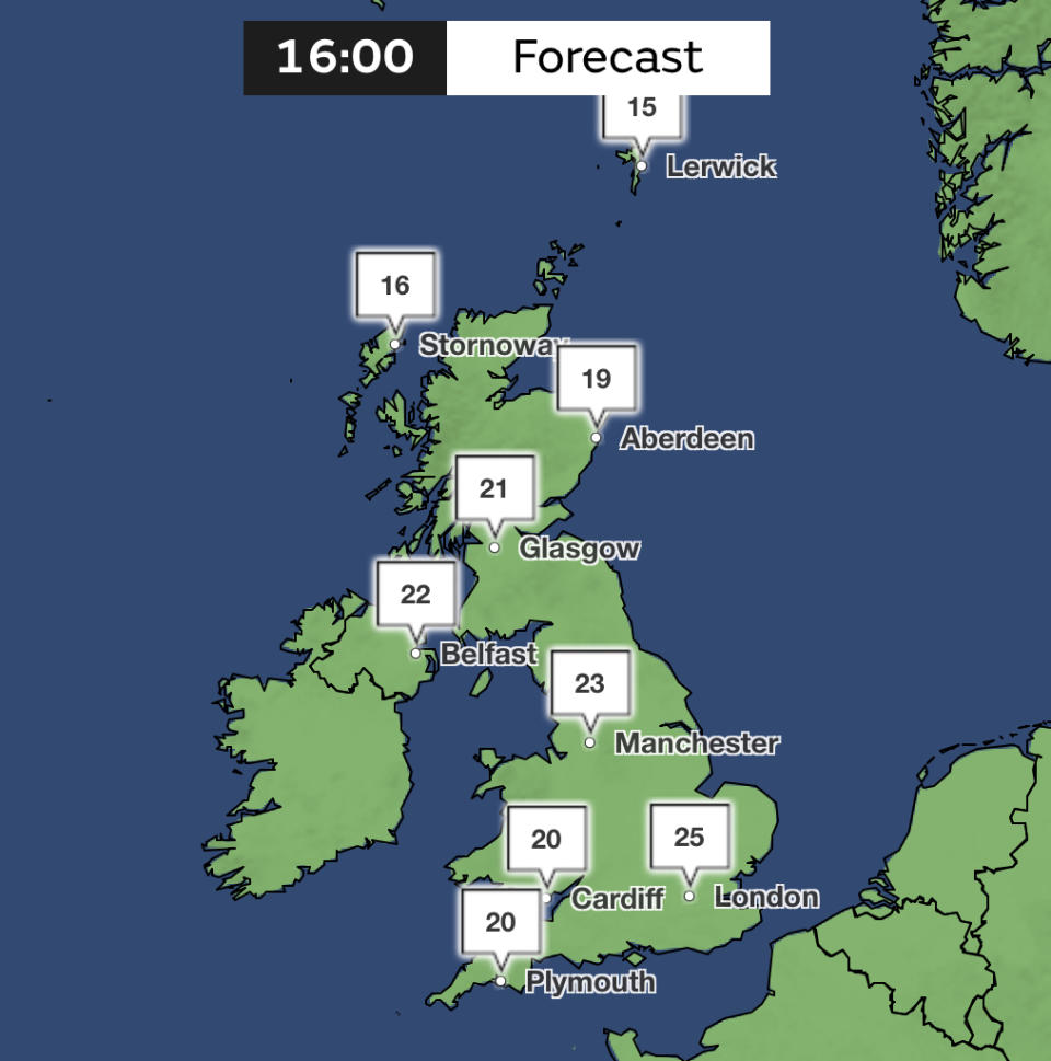 Temperatures could reach 25C on Monday, while temperatures ahead of the weekend are expected to peak at 24C. (Met Office)