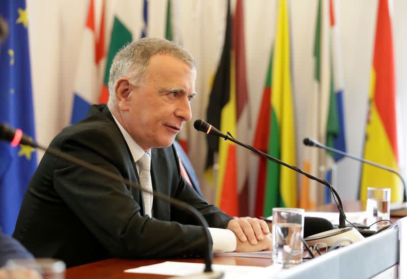 EU Ambassador to China Nicolas Chapuis speaks at a news conference in Beijing