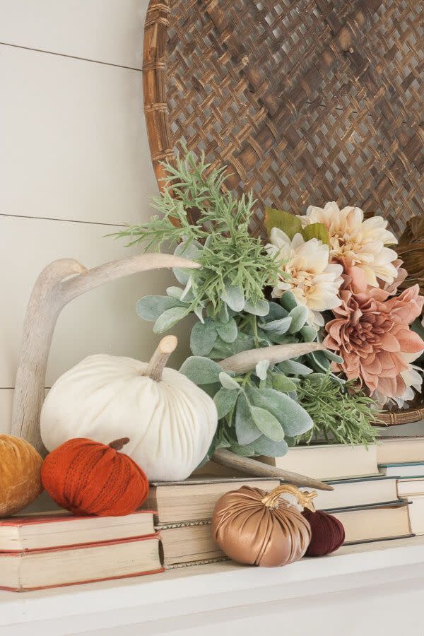 fabric pumpkins fall mantel decor