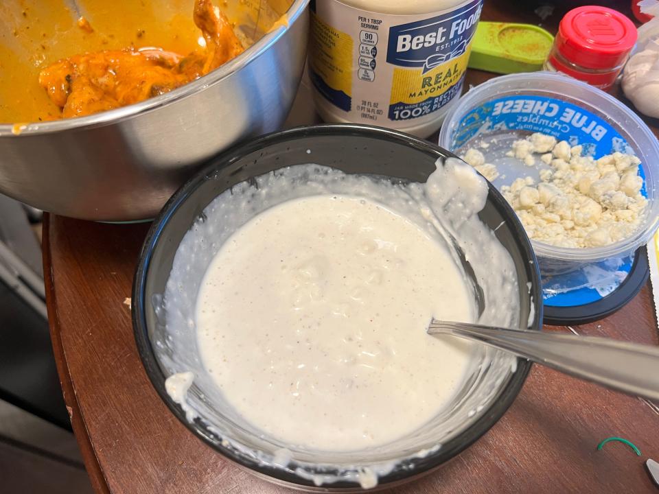 Blue-cheese dip in bowl