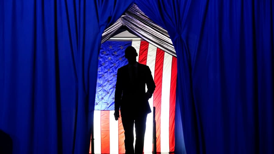 Blake Masters, who is running for the Republican nomination to the U.S. Senate from Arizona, walks to the stage to speak prior to former President Donald Trump speech at a Save America rally Friday, July 22, 2022, in Prescott, Ariz. (AP Photo/Ross D. Franklin)