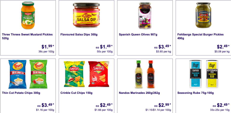 Party snacks selling as Special Buys at Aldi.