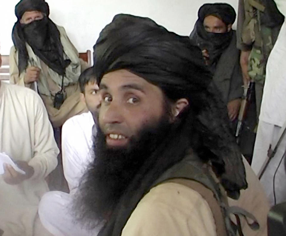 This frame grab taken November 11, 2013, from a 2008 video footage shows Maulana Fazlullah, newly appointed chief of Tehreek-e-Taliban Pakistan (TTP), speaking with local journalists in the Pakistan's northwestern Swat valley. (AFP via Getty Images)