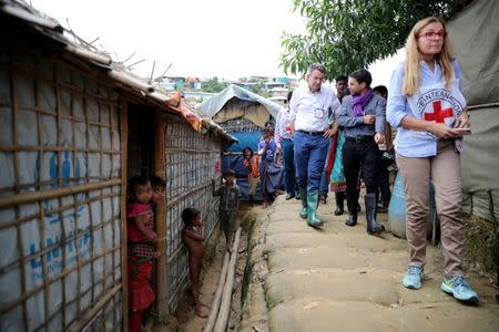 Peter Maurer, president of the International Committee of the Red Cross (ICRC), visits a refugee camp in Cox's Bazar, Bangladesh, July 1, 2018. REUTERS/Mohammad Ponir Hossain