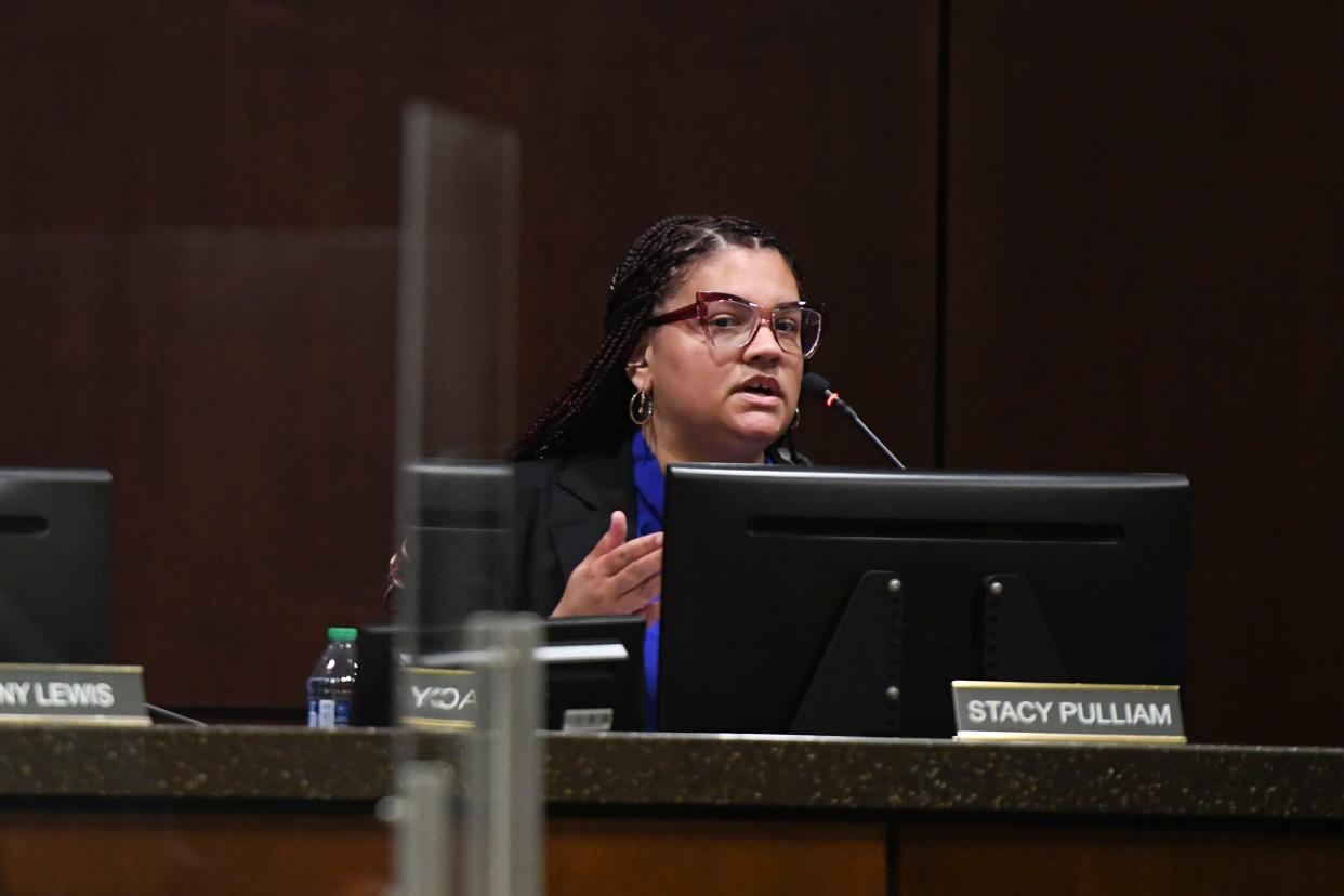 FILE - District 2 Commissioner Stacy Pulliam speaks during the Augusta Commission meeting on Tuesday, March 5, 2024. Though not action was taken at a March 19, 2024, meeting, Pulliam had placed on the agenda to further discuss probation for Club Rain on Gordon Highway.