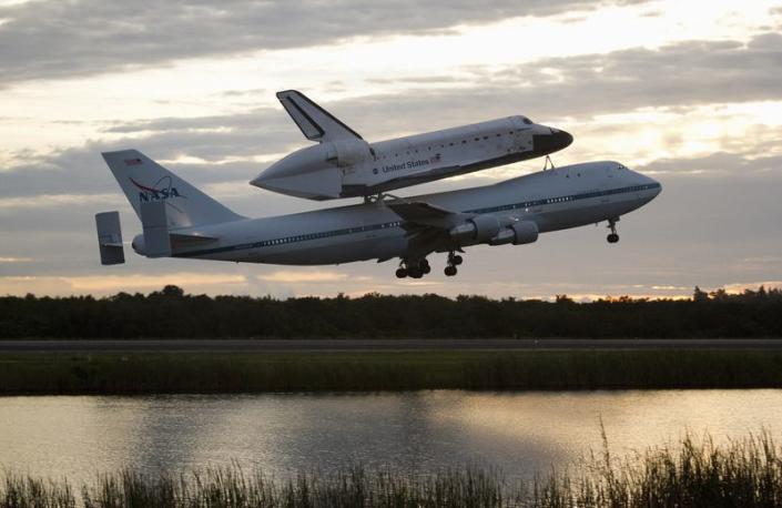 The space shuttle Endeavour leaves Kennedy Space Center for the last time in Florida