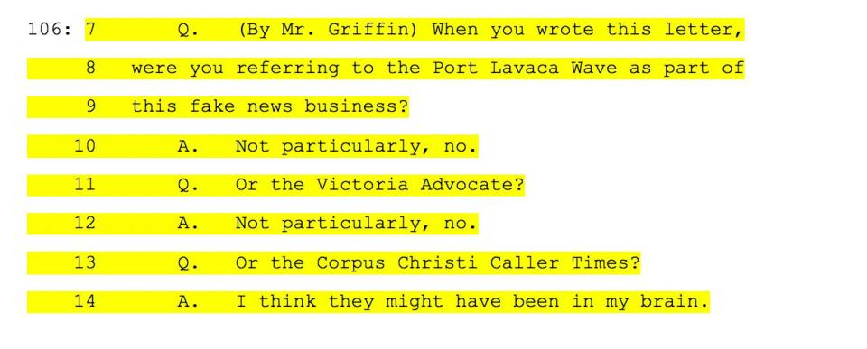 (Photo: Deposition of Blake Farenthold)