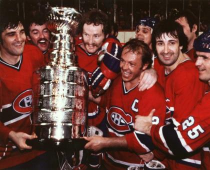 Members of the Montreal Canadiens gather around the Stanley Cup after defeating the Boston Bruins, May 25, 1978 at the Boston Garden. Left to right are: Serge Savard, Yvon Lambert, Larry Robinson, Yvan Cournoyer, Guy Lapointe and Jacques Lemaire. Partially hidden are Pierre Larouche and Ken Dryden. In his new autobiography, defence great Larry Robinson says he regrets not finishing his playing career with the Montreal Canadiens. THE CANADIAN PRESS/CP