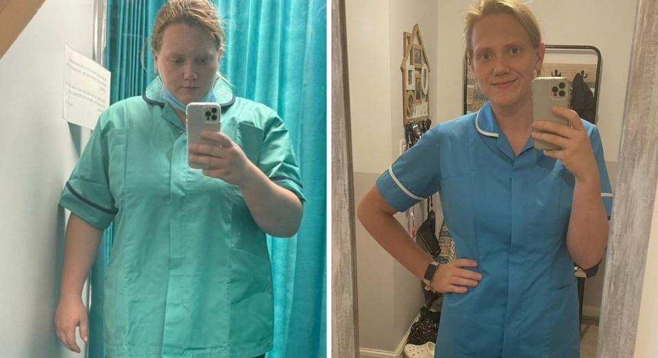 Sian before and after her weight loss. (Sian Doulton/SWNS)