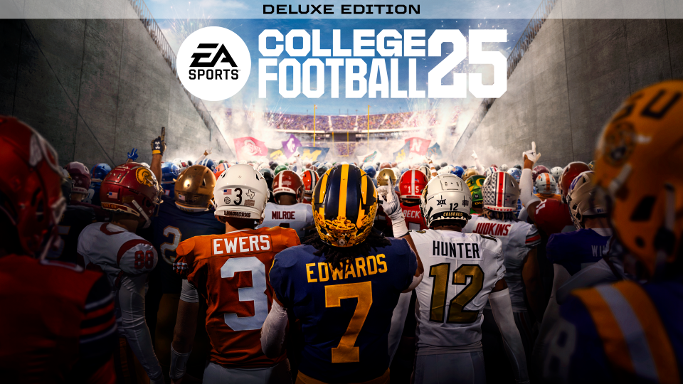 The deluxe edition of EA Sports College Football 25 featuring Texas quarterback Quinn Ewers, Michigan running back Donovan Edwards and Colorado defensive back/receiver Travis Hunter.