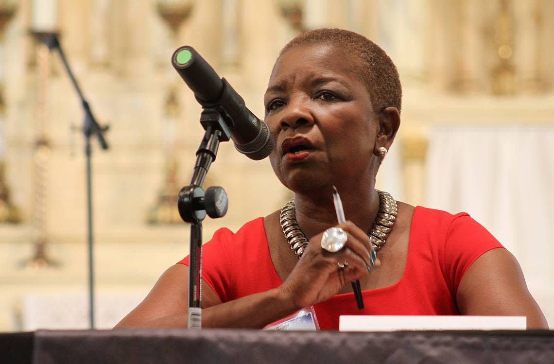 Miami Gardens Mayor Shirley Gibson, candidate for County Commissioner District 1, speaks about how to reduce violent crime during the candidate forum hosted by the Miami Times at St. Agnes Episcopal Church in Miami on Friday, July 27, 2012.