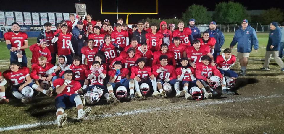 The Strathmore High football team poses for a photo after clinching a berth in the state championship game.