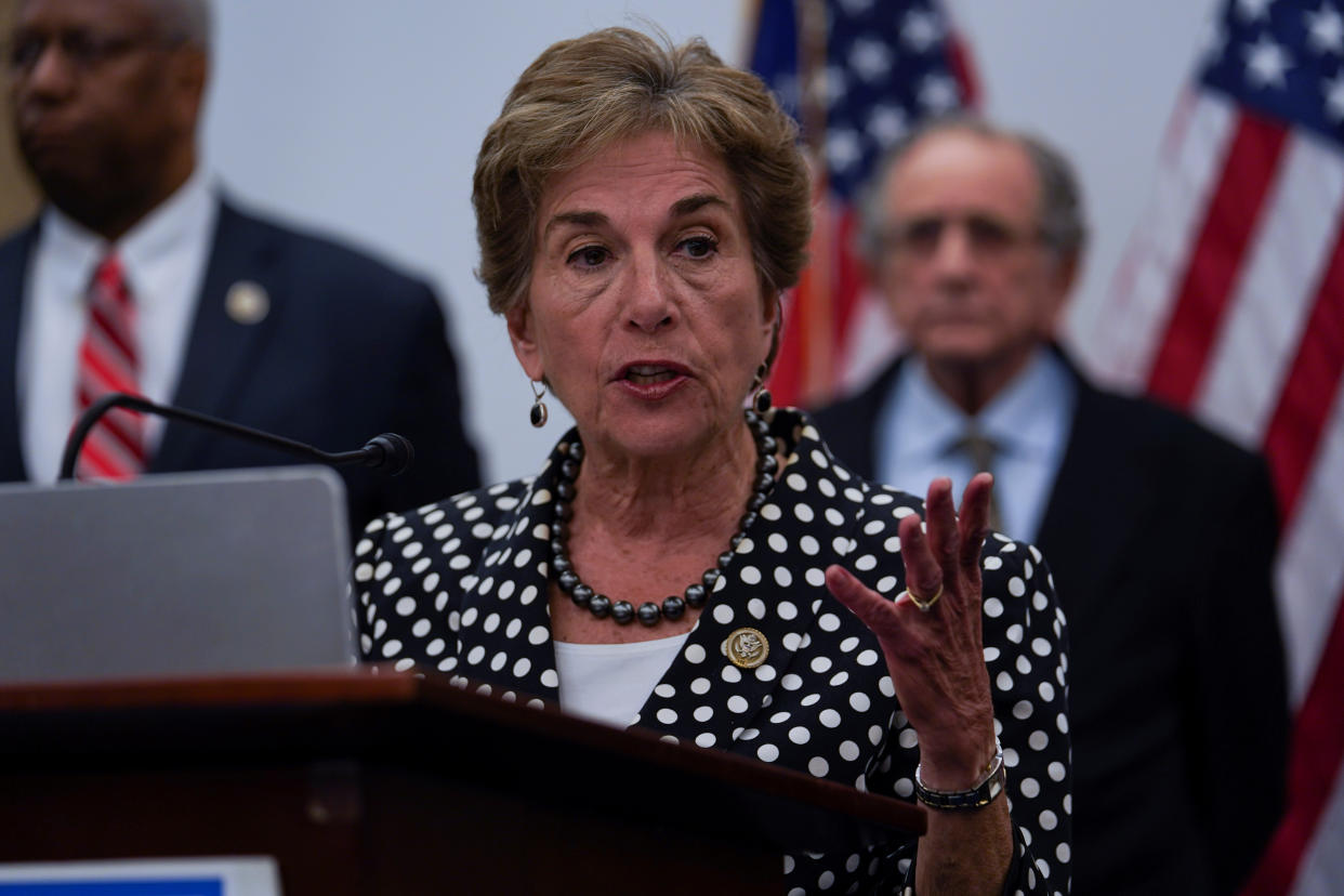 Rep. Jan Schakowsky (D-Ill.) speaks during a news conference on the Trump administration's tax cuts on June 22, 2018. She is one of several members of Congress who reintroduced a bill this week to repeal the Helms Amendment. (Photo: Toya Sarno Jordan/Reuters)