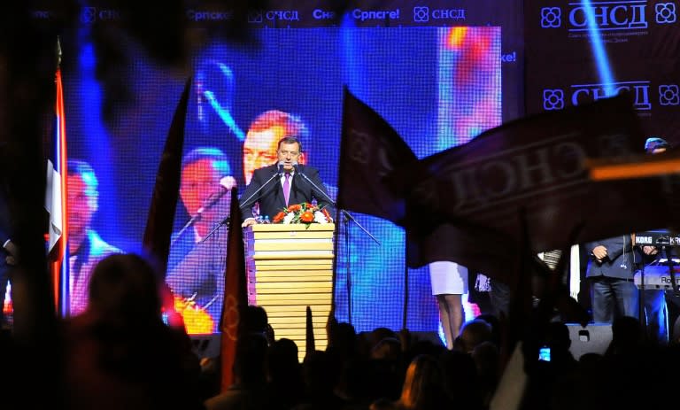 President of Bosnia and Herzegovina's entity Republika Srpska, Milorad Dodik addresses supporters in Bosnian Serb stronghold town of Pale on September 25, 2016