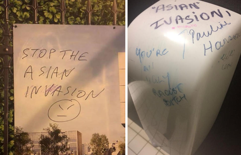 Two racist messages in the University of Sydney district. Source: Facebook/ Newtown 2042