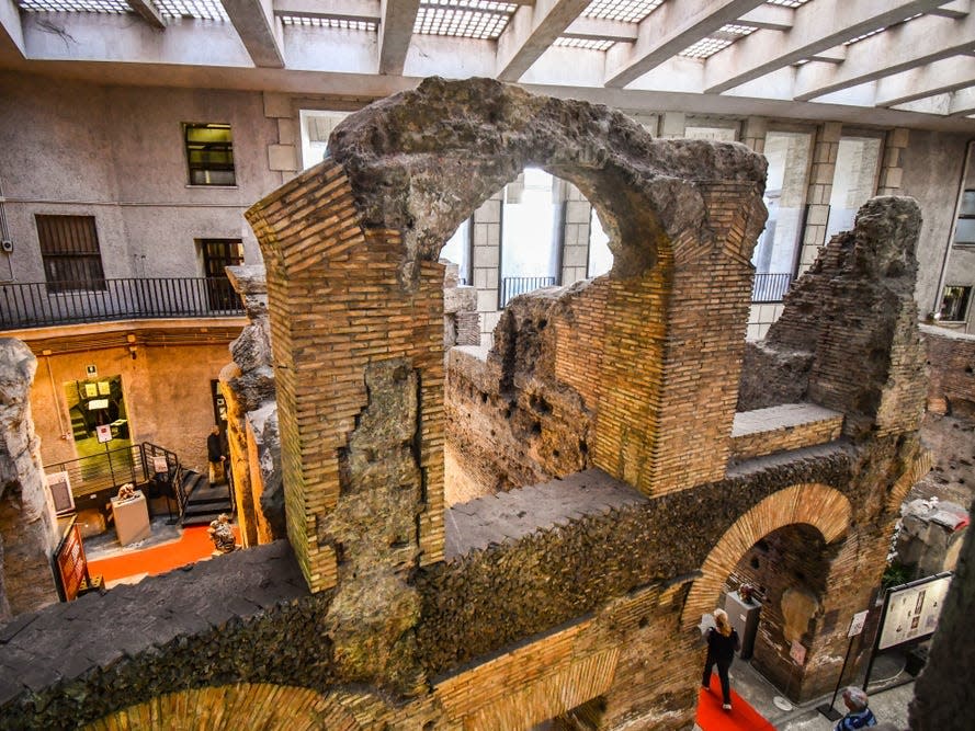 Brick ruins in the underground Stadium of Domitian Museum.