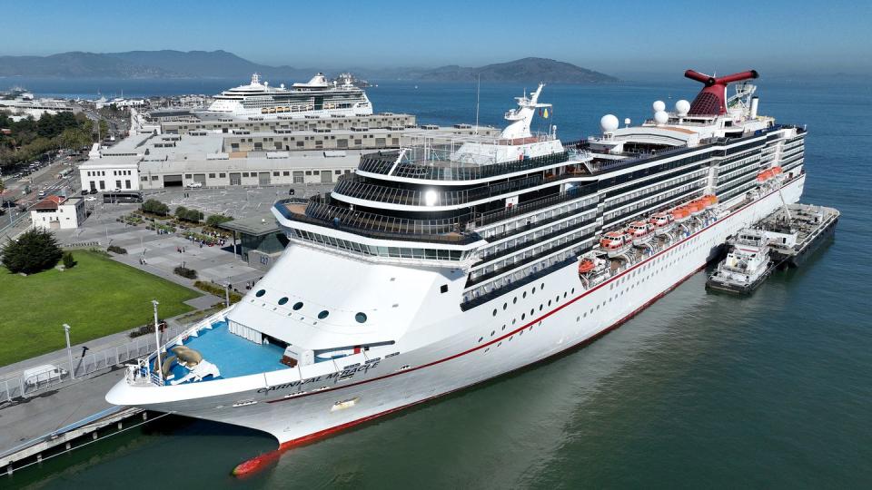 The Carnival Miracle cruise ship, operated by the Carnival cruise line, sits docked at Pier 27 on Sept. 30, 2022, in San Francisco, Calif. (Justin Sullivan/Getty Images)