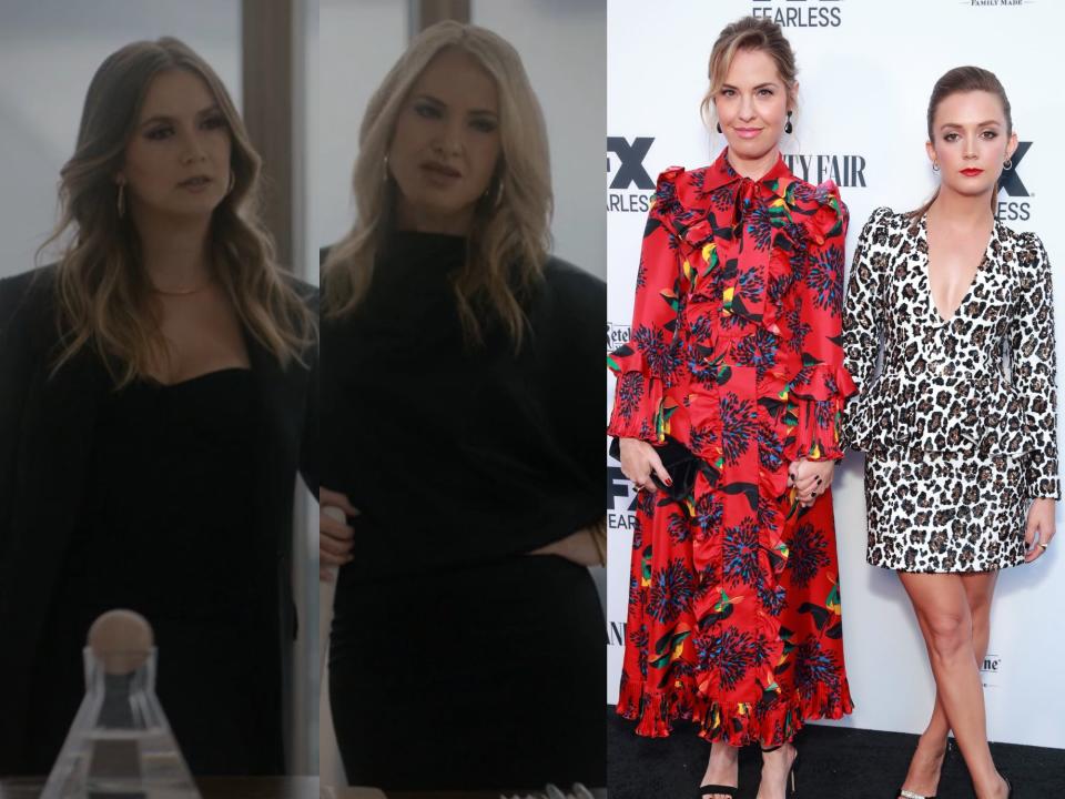 Billie Lourd and Leslie Grossman in "AHS: Delicate" (left) and on the red carpet