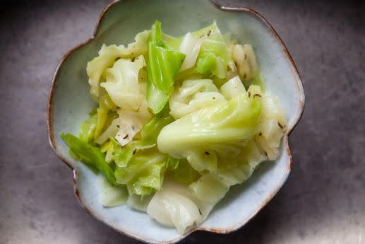 <strong>Get the <a href="http://www.simplyrecipes.com/recipes/blanched_cabbage_with_butter_and_caraway/">Blanched Cabbage with Butter and Caraway recipe from Simply Recipes</a></strong>