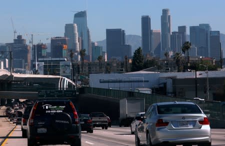 FILE PHOTO: Highway traffic travels into Los Angeles