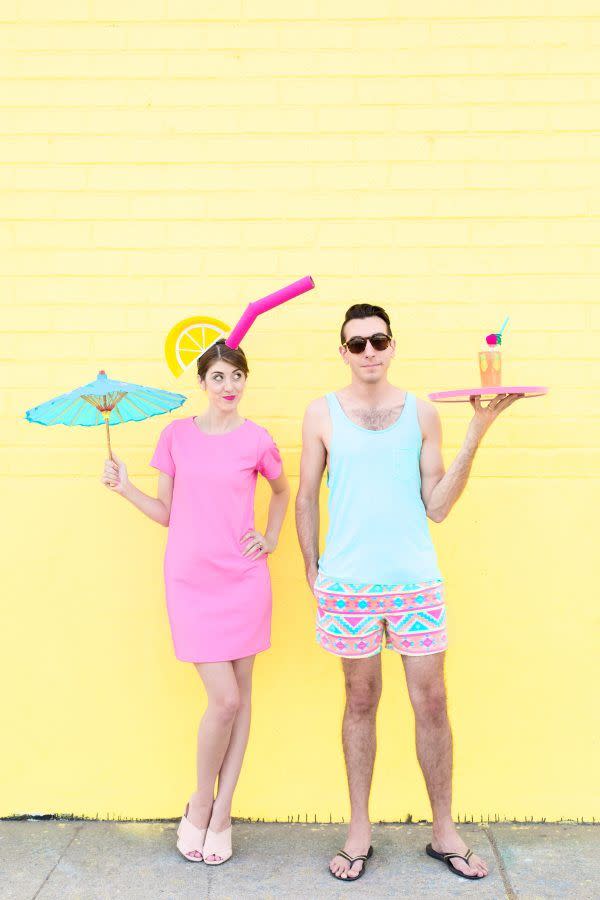 couples halloween costumes tropical drink and pool boy