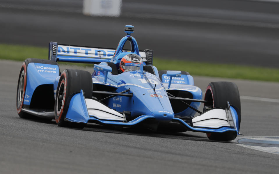 Felix Rosenqvist, of Sweden, steers his car during qualifications for the Indy GP IndyCar auto race at Indianapolis Motor Speedway, Friday, May 10, 2019 in Indianapolis. (AP Photo/Darron Cummings)