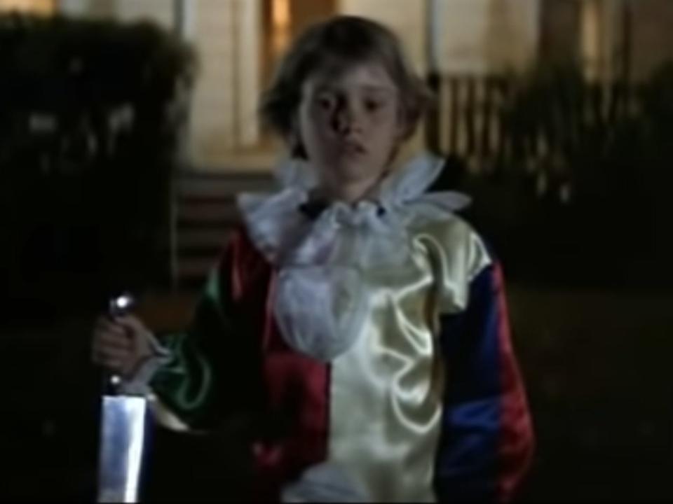 kid in clown costume from trailer for halloween 1978 film