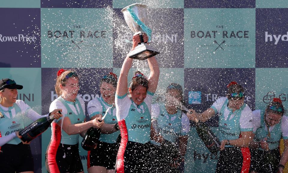 <span>The Cambridge women’s team celebrating their win.</span><span>Photograph: Tom Jenkins/The Observer</span>