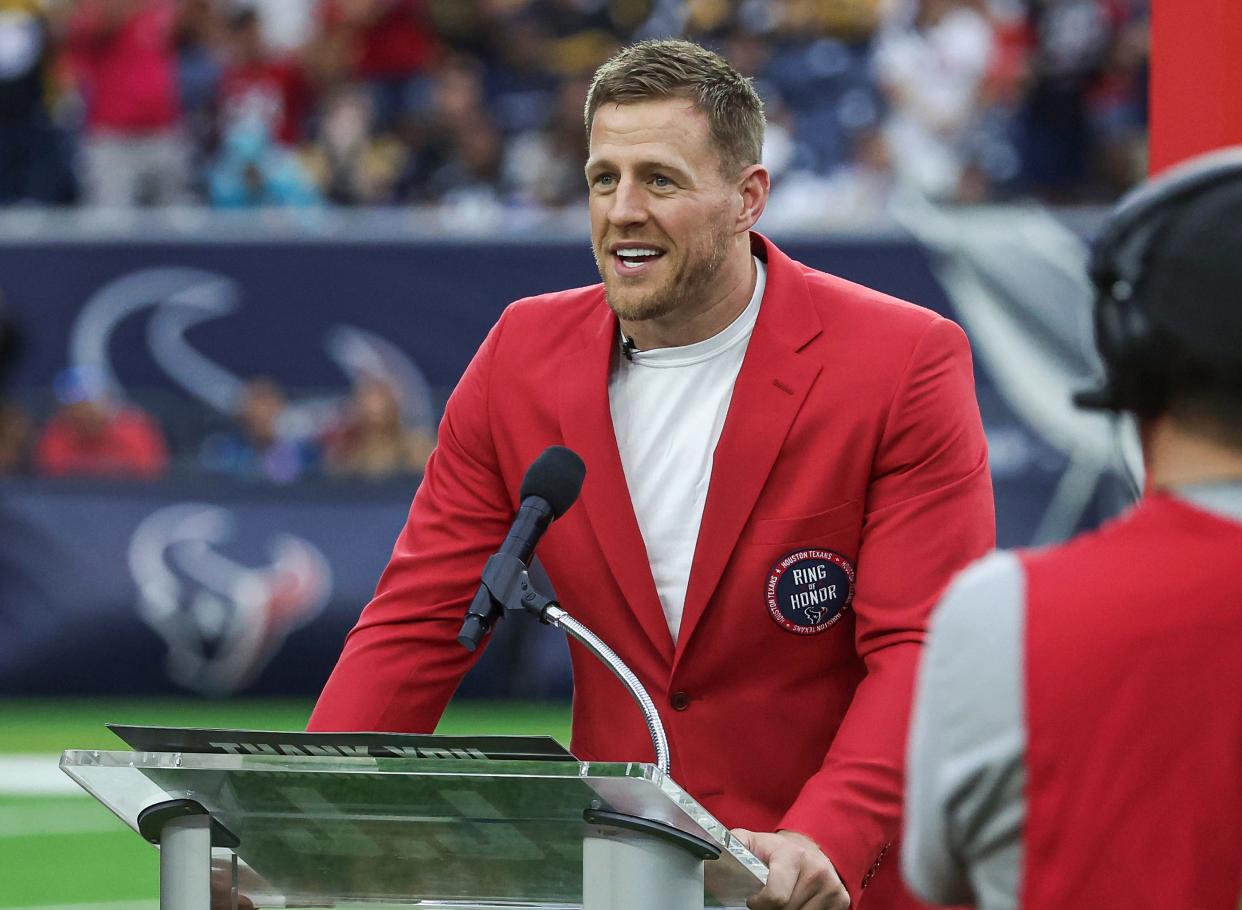 J.J. Watt was inducted into the Houston Texans Ring of Honor on Oct. 1, 2023, after a stellar 10-season run with team from 2011-2020.