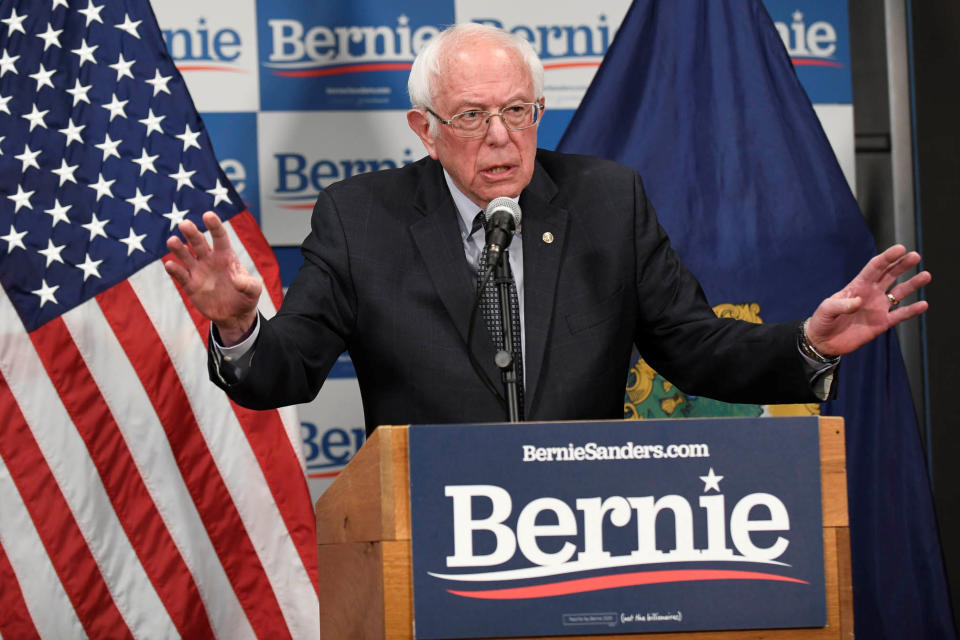 Democratic U.S. presidential candidate Bernie Sanders speaks about coronavirus in Burlington, Vermont, U.S. March 12, 2020. REUTERS/Caleb Kenna