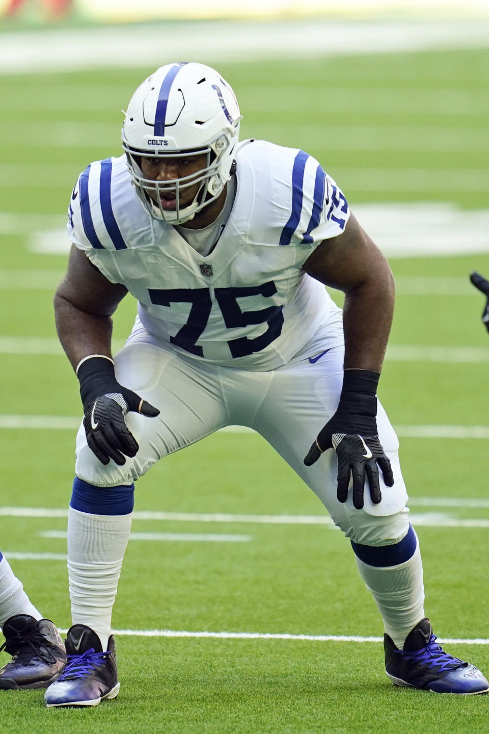 FILE - In this Dec. 6, 2020, file photo, Indianapolis Colts offensive lineman Chaz Green (75) lines up for the snap during an NFL football game against the Houston Texans in Houston . The Pittsburgh Steelers added depth at outside linebacker and offensive line on the eve of training camp, signing free agents Melvin Ingram and Chaz Green to one-year deals Tuesday, July 20, 2021. Financial terms were not disclosed. (AP Photo/Matt Patterson, File)