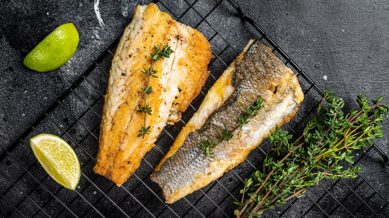 fish filets on cooling rack