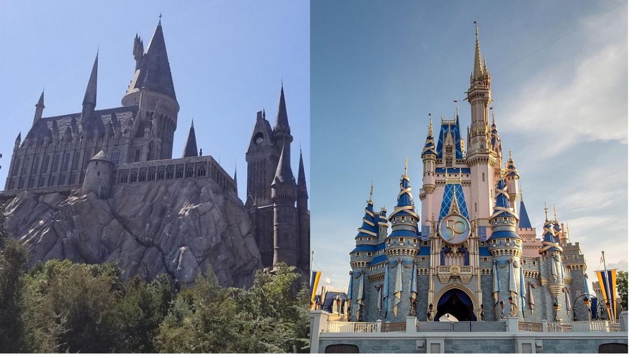  Hogwarts Castle at Universal's Islands of ADventure/ Cinderella's Castle at Disney World's Magic Kingdom. 