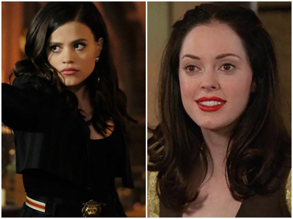 Sarah Jeffery and Rose McGowan in their respective Charmed series (CW/WB)