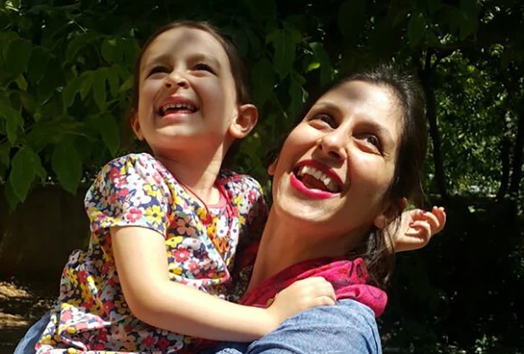 Nazanin Zaghari-Ratcliffe embracing her daughter Gabriella in Damavand, Iran (Free Nazanin campaign/AFP)