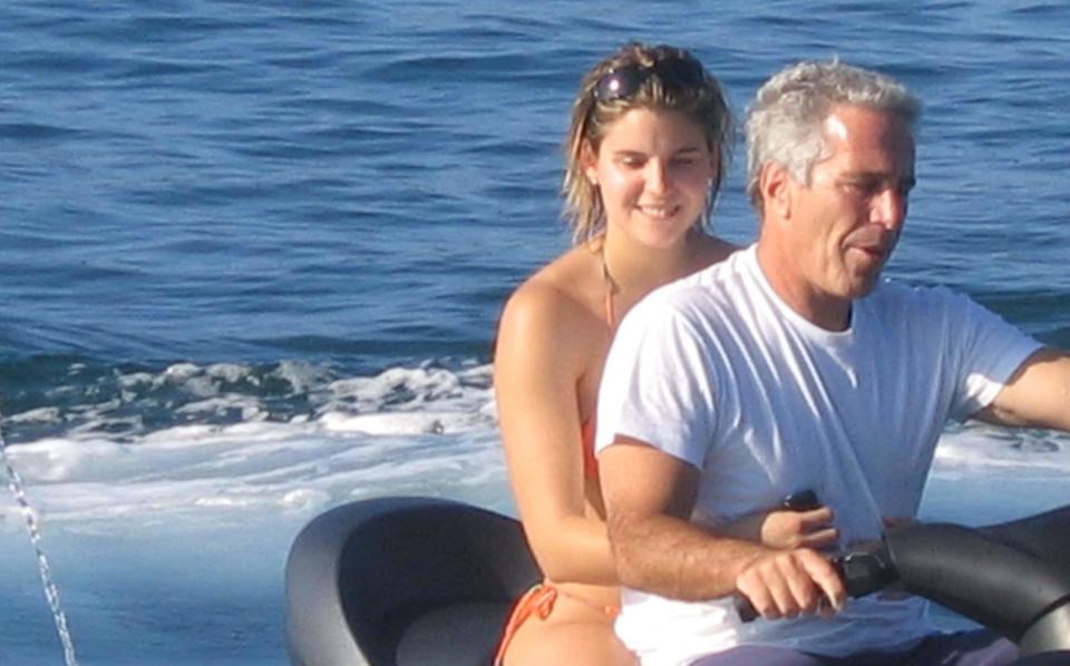 Sarah Kellen pictured with Jeffrey Epstein. She has been decribed as his 'lieutenant' and 'right-hand woman' - TDLAK 