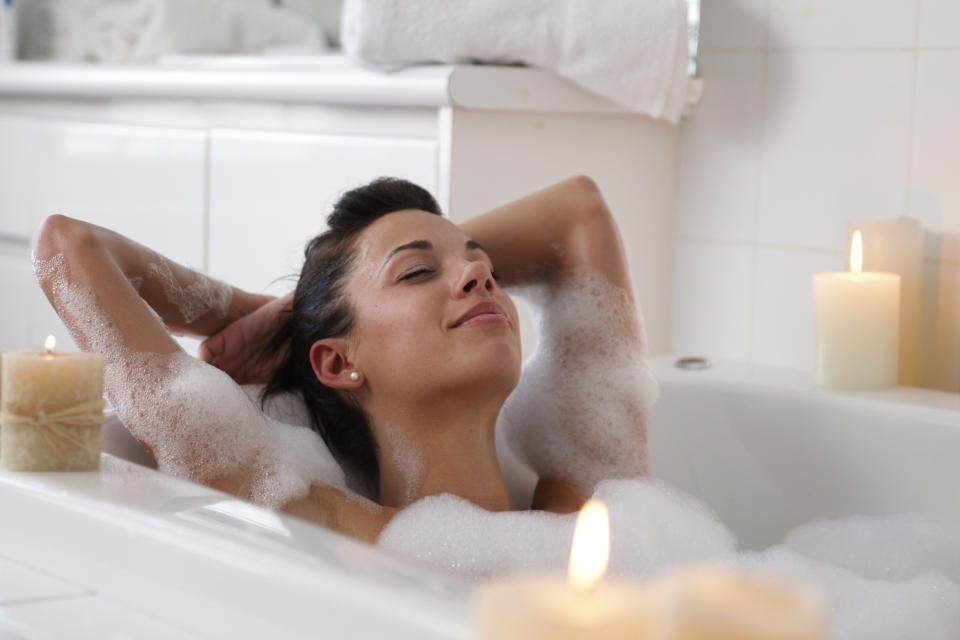 woman taking a bath