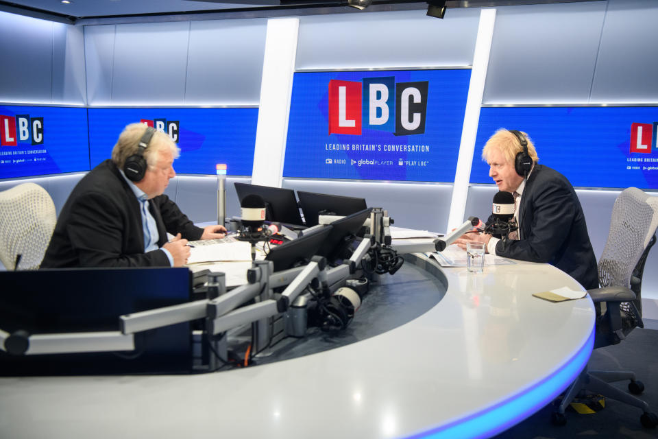 Prime Minister Boris Johnson takes part in a live phone in on LBC, hosted by breakfast presenter Nick Ferrari, at their studios in central London .Picture date: Friday November 29, 2019. Photo credit should read: Matt Crossick/Empics