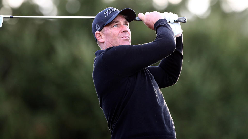 Shane Warne, pictured here in action during the 2020 New Zealand Golf Open in February.