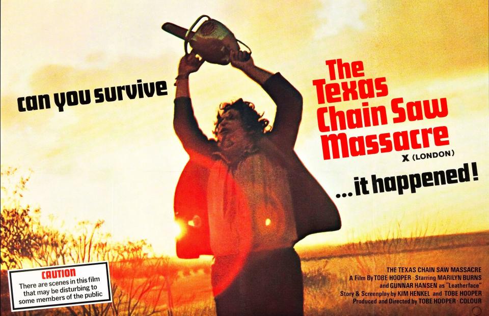 Poster art for the original London release of The Texas Chainsaw Massacre. (LMPC/Getty)