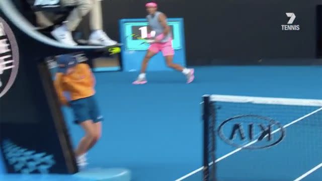 Rafa almost wipes out the girl. Image: Channel 7