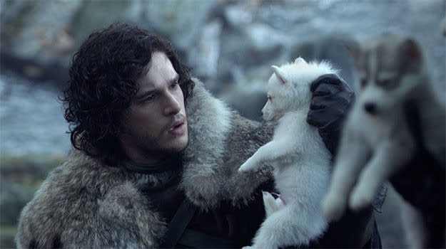 Kit Harington as Jon Snow, holding his own direwolf in the Game Of Thrones pilot (Image by HBO)