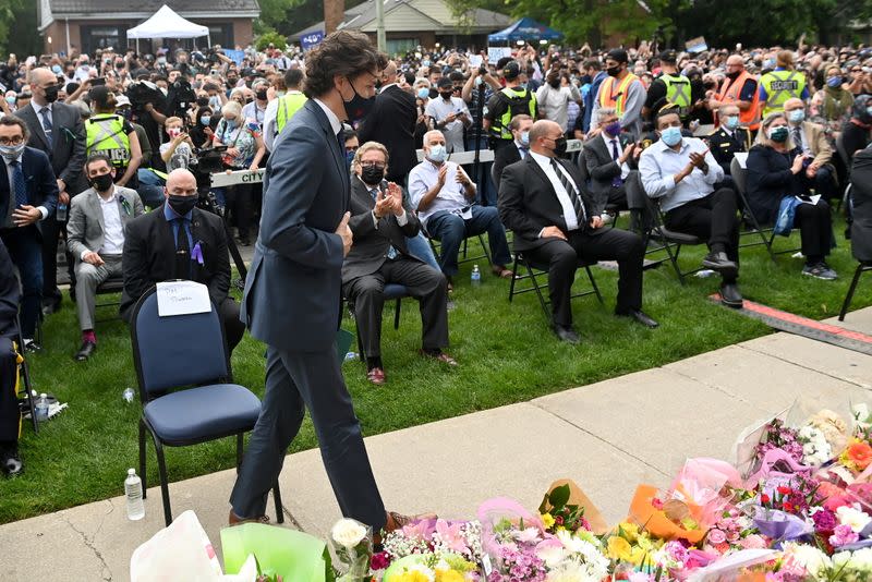 Vigil outside the London Muslim Mosque organized after four members of a Canadian Muslim family were killed in what police describe as a hate-motivated attack in London, Ontario